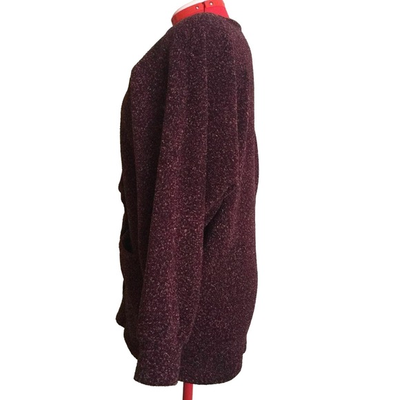 Burgundy Chunky Woven Jacket Women XL One Button 2 Large Pockets Shoulder Pads - Picture 5 of 9